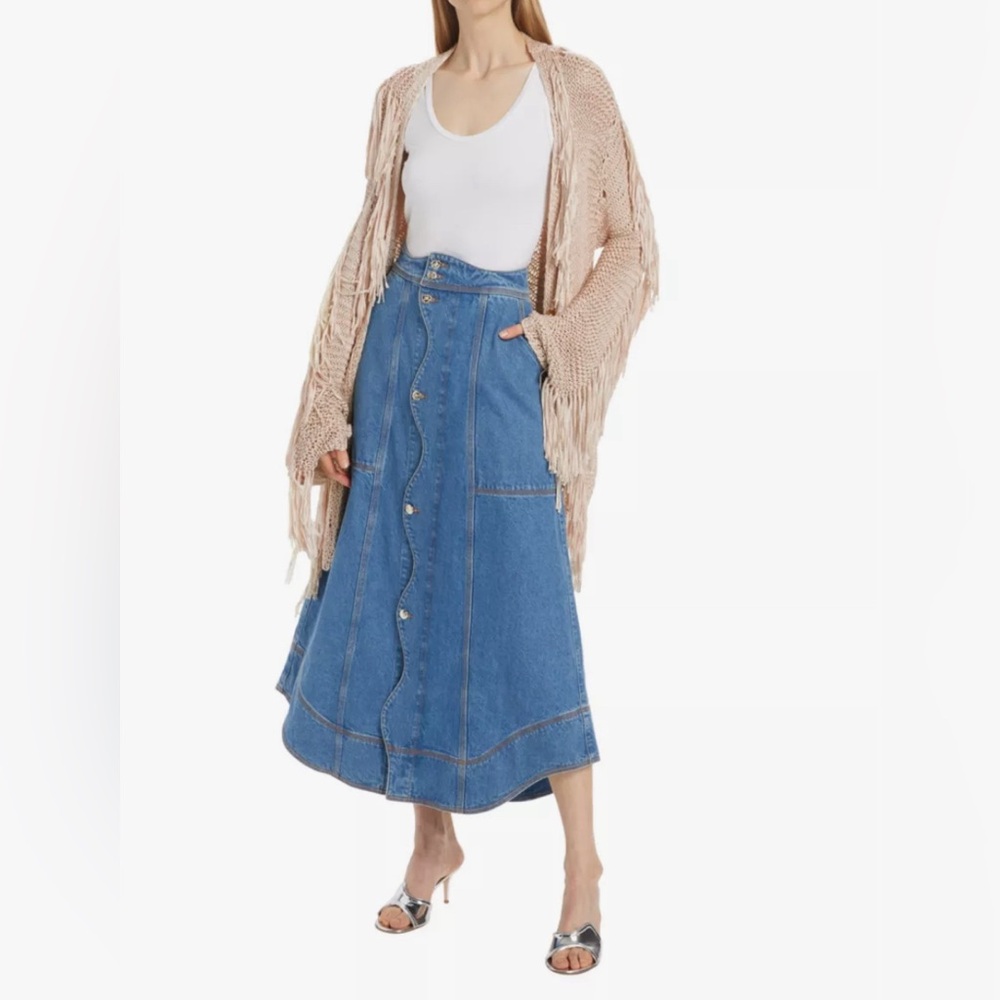 NWT FARM Rio denim wave maxi skirt